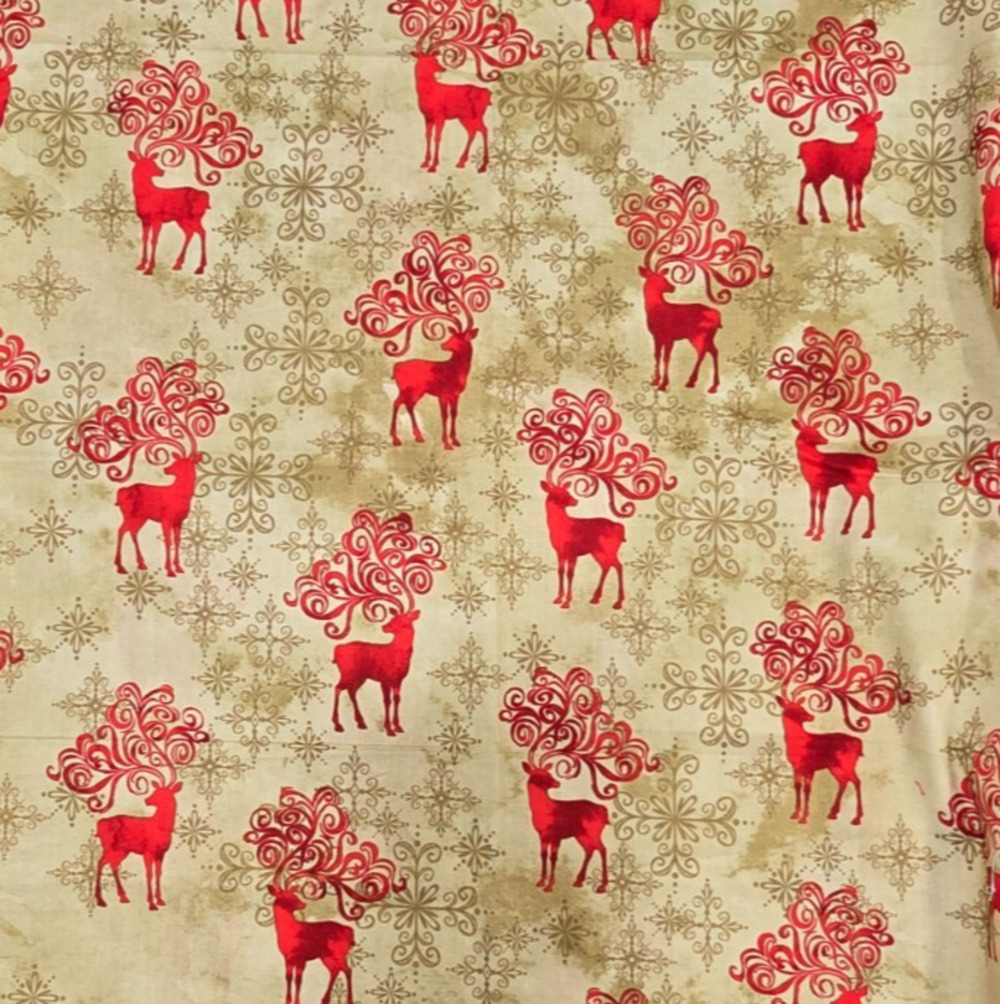 Keepsake Calico Holiday Cotton Fabric JoAnn 26x44 Christmas Red Reindeer Scroll